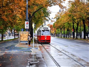 A tram on the streets of Vienna in autumn