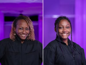 Keisha Shahaff, left, and her daughter, Anastatia Mayers (right), crew members of the Virgin Galactic 02