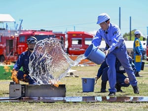 Japanese Prime Minister Fumio Kishida takes part in a joint disaster drill in Sagamihara, Kanagawa prefecture, Japan