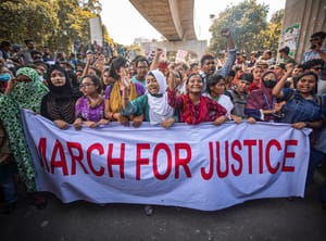 University students protest in Dhaka, Bangladesh, to demand justice for those killed in deadly clashes during demonstrations against the country's quota system for government jobs, July 31, 2024.