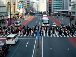 People crossing a crosswalk in Tochigi Prefecture, Japan
