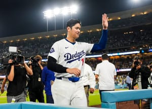 Los Angeles Dodgers designated hitter Shohei Ohtani (17) leaves the field after hitting a grand slam during the ninth inning of a baseball game against the Tampa Bay Rays in Los Angeles, Friday, Aug. 23, 2024. The Dodgers won 7-3. Will Smith, Tommy Edman, and Max Muncy also scored. 