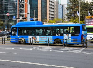 Passengers public city bus 420 in Gangnam district of Seoul.
