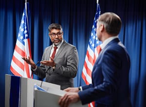 Two politicians engaged in a heated debate.