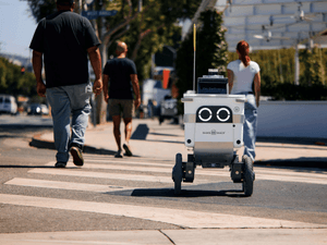 Shake Shack delivery robot on a sidewalk