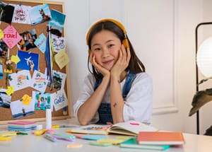 A Japanese teen girl studying