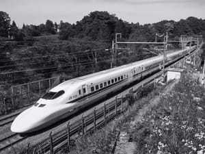 The Tokaido Shinkansen, series 700, captured in motion in Kikugawa-shi, Shizuoka, Japan.