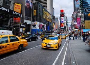 Yellow cabs on the streets of Manhattan, New York.