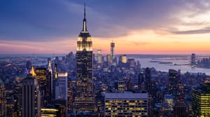 New York skyline with Empire State Building in the center.