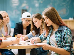A group of students doing an assignment at school.