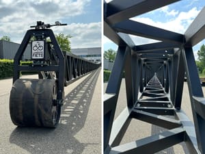 Collage showing the world's longest bicycle.