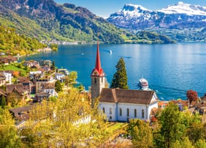 Famous boats on lake Lucerne (Vierwaldstatersee) in Weggis village with the view of Pilatus mountain .