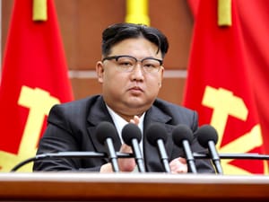 North Korean leader Kim Jong Un delivers a speech during a year-end plenary meeting of the ruling Workers’ Party