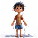 Digital illustration of a wet boy. Swimming concept
