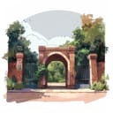 Digital illustration of a stone gate entrance to a garden or a park