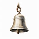 Digital illustration of a church bell hanging on a small chain