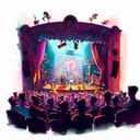 Digital illustration of a theater show with big red drapes on the sides