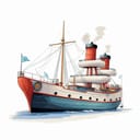 Digital illustration of a boat sailing in the ocean, white backdrop