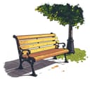 Digital illustration of a bench in a park with a tree next to it