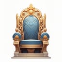 Digital illustration of a throne embedded with gold and a blue-gray fabric