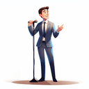 Digital illustration of a politician man having a speech and standing with a microphone in his hand