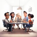 Digital illustration of a group of people having a meeting around a table. Discuss business concept