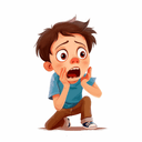Digital illustration of a scared young boy holding his cheeks and having a frightened look on his face
