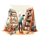 Digital illustration of a person tidying up their apartment. Tidy up and cleaning concept