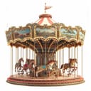 Digital illustration of an old-school carousel with horses, isolated on white background