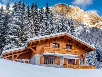 Beautiful luxury chalet in French Alps in the winter sunny