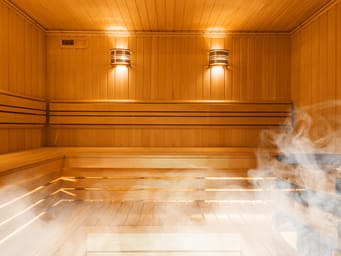 Interior of Finnish sauna, classic wooden sauna
