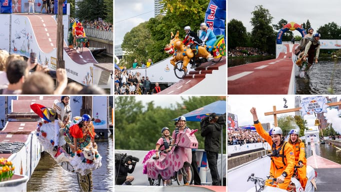 Collage of six images from Red Bull's Stalen Ros bike race in the Netherlands.