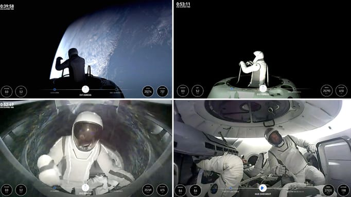 This image made from a SpaceX video shows the start of the first private spacewalk led by tech billionaire Jared Isaacman Thursday Sept. 12, 2024.