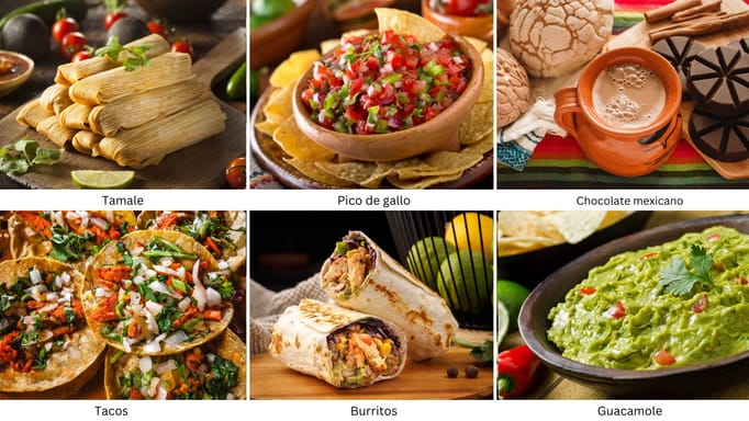 Collage showing popular Mexican dishes.