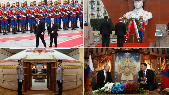 Collage of 4 images showing Vladimir Putin's visit to Mongolia on September 3, 2024.