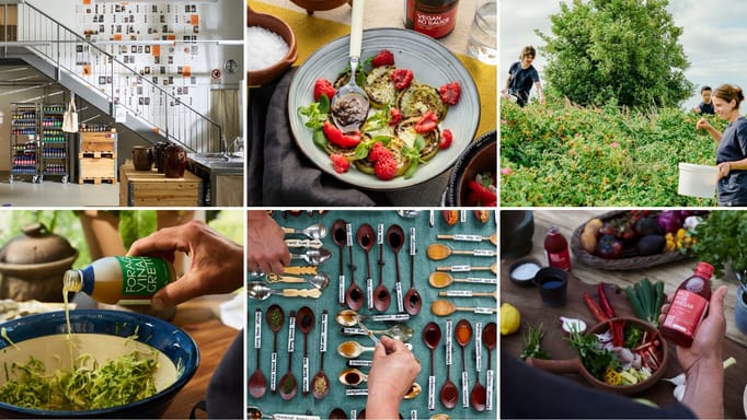 Collage of Noma Projects meals, products, and workers.