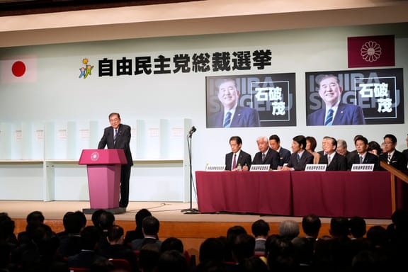 Shigeru Ishiba speaks before a runoff election at the Liberal Democratic Party's (LDP) leadership election Friday, Sept. 27, 2024, at the party headquarters in Tokyo. 