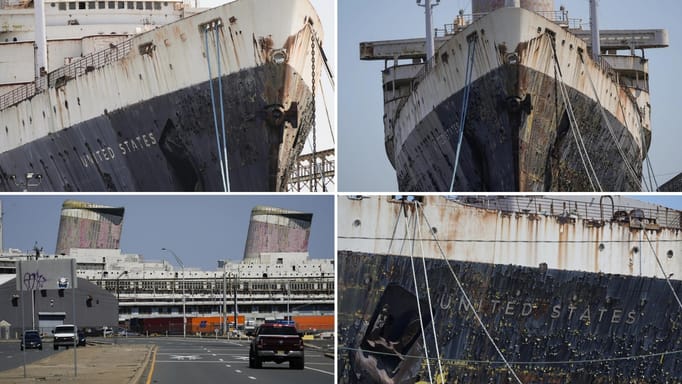 Collage of the images of the SS United States, the largest passenger ship ever built in the US.