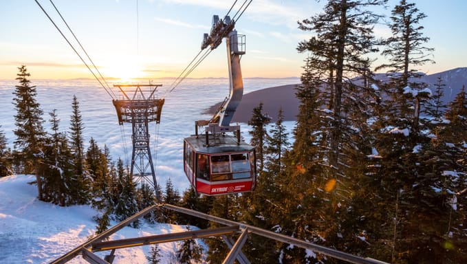 A view of the Skyride Gondola at Grouse Mountain ski resort in Vancouver, Canada.