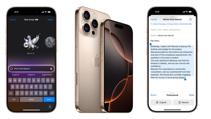 Collage of three images showing the iPhone 16.