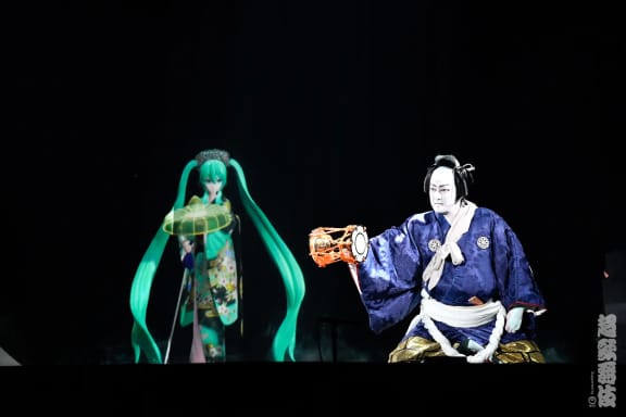 Virtual singer Hatsune Miku appearing alongside the actor Shido Nakamura in a kabuki play to be performed at Expo 2025 in Osaka.