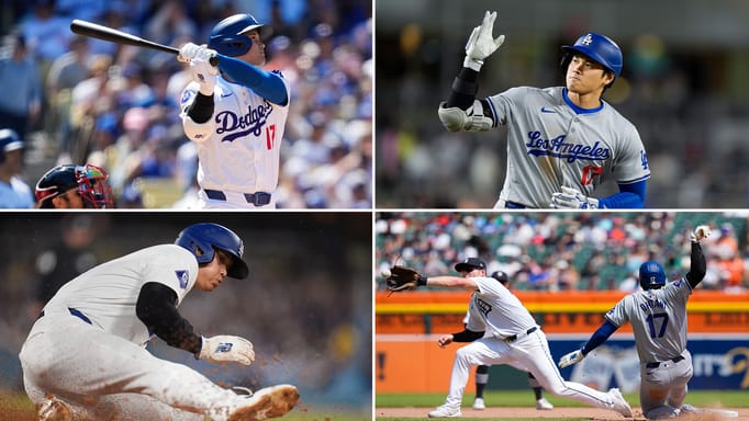 Los Angeles Dodgers designated hitter Shohei Ohtani celebrates as he runs the bases for his solo home run during the ninth inning of a baseball game against the Washington Nationals at Nationals Park, Tuesday, April 23, 2024, in Washington. The Dodgers won 4-1.