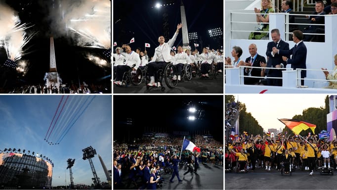 Artists perform with fireworks during the Paris 2024 Paralympic Opening Ceremony at the Place de la Concorde in Paris, France, Wednesday, Aug. 28, 2024.